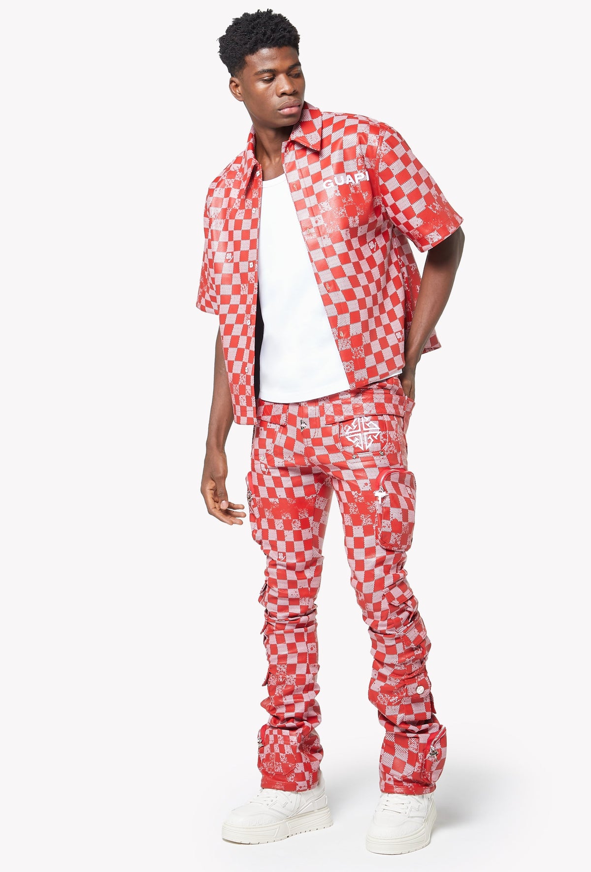 Blood Red Checkerboard Leather Pant