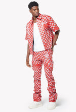 Blood Red Checkerboard Leather Pant