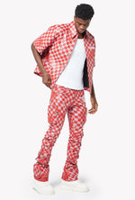 Blood Red Checkerboard Leather Pant