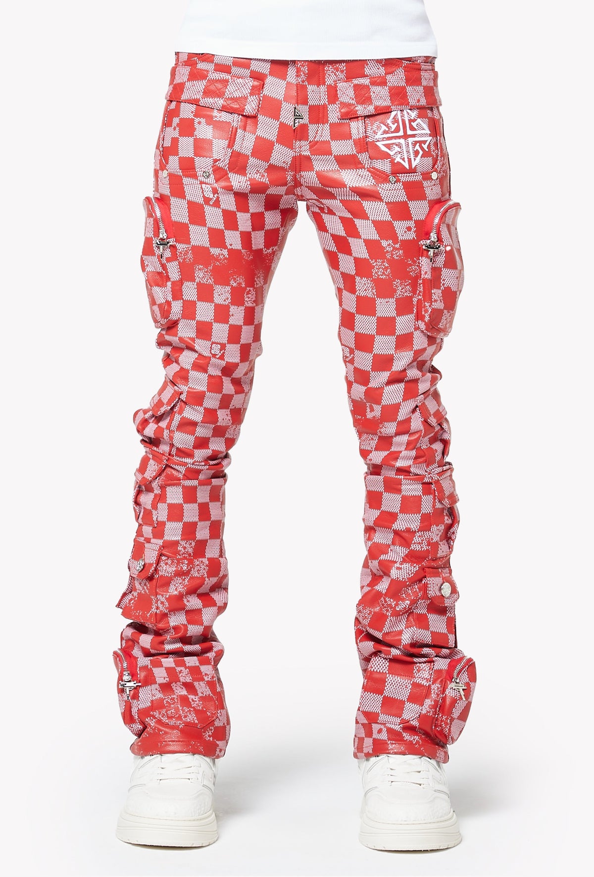 Blood Red Checkerboard Leather Pant