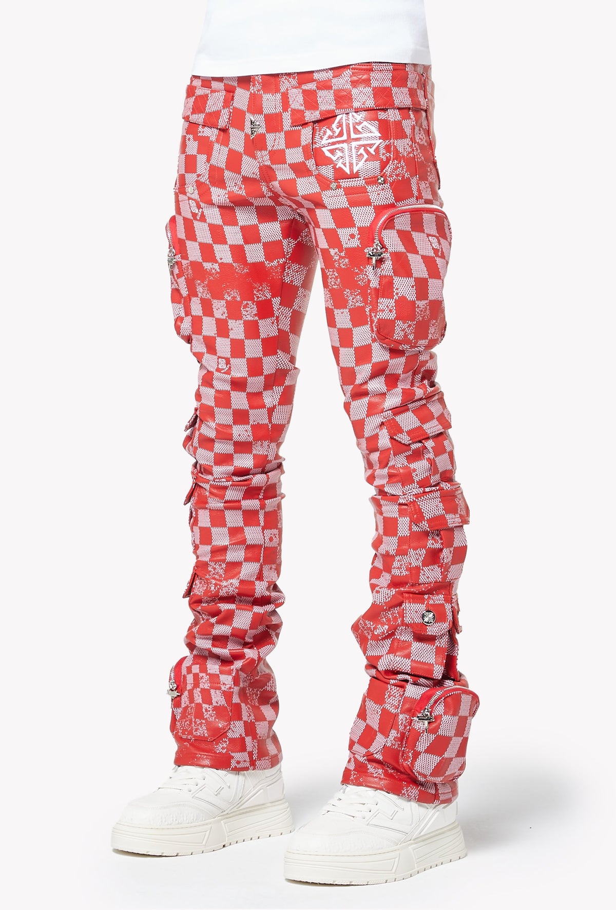 Blood Red Checkerboard Leather Pant