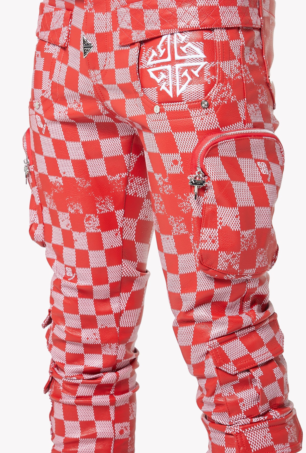 Blood Red Checkerboard Leather Pant