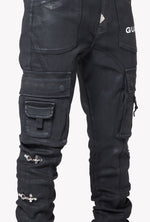 Obsidian Black Waxed Cargo Denim