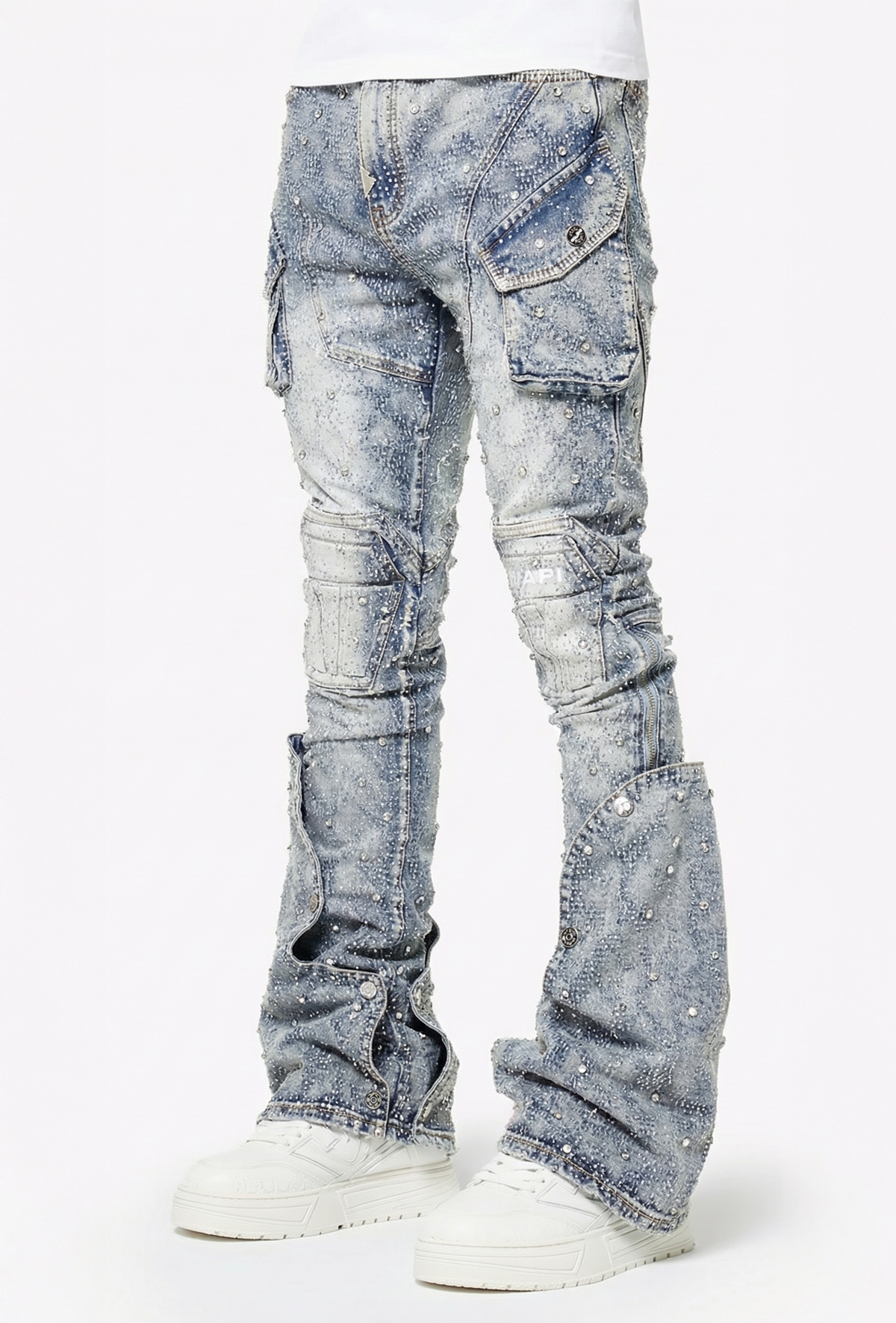 Aqua Blue Coffin Arc Embellished Denim
