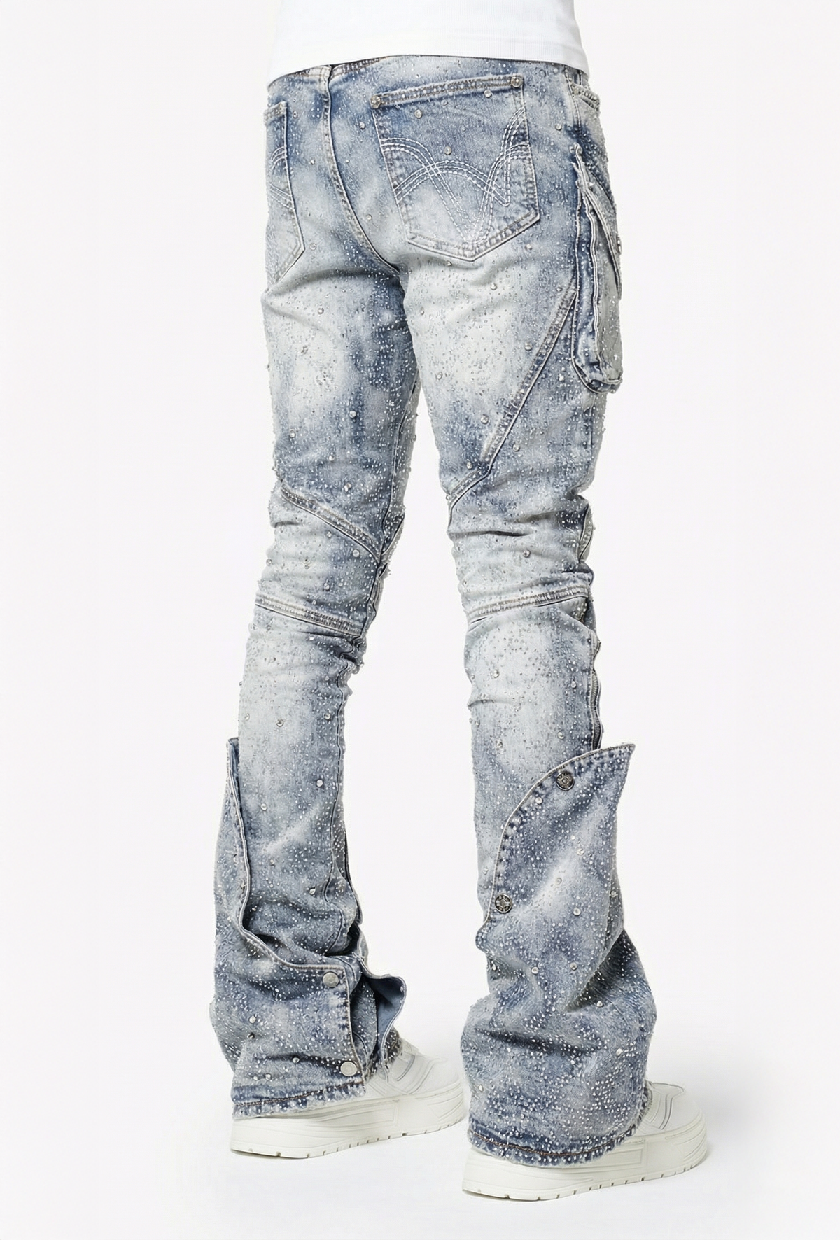Aqua Blue Coffin Arc Embellished Denim